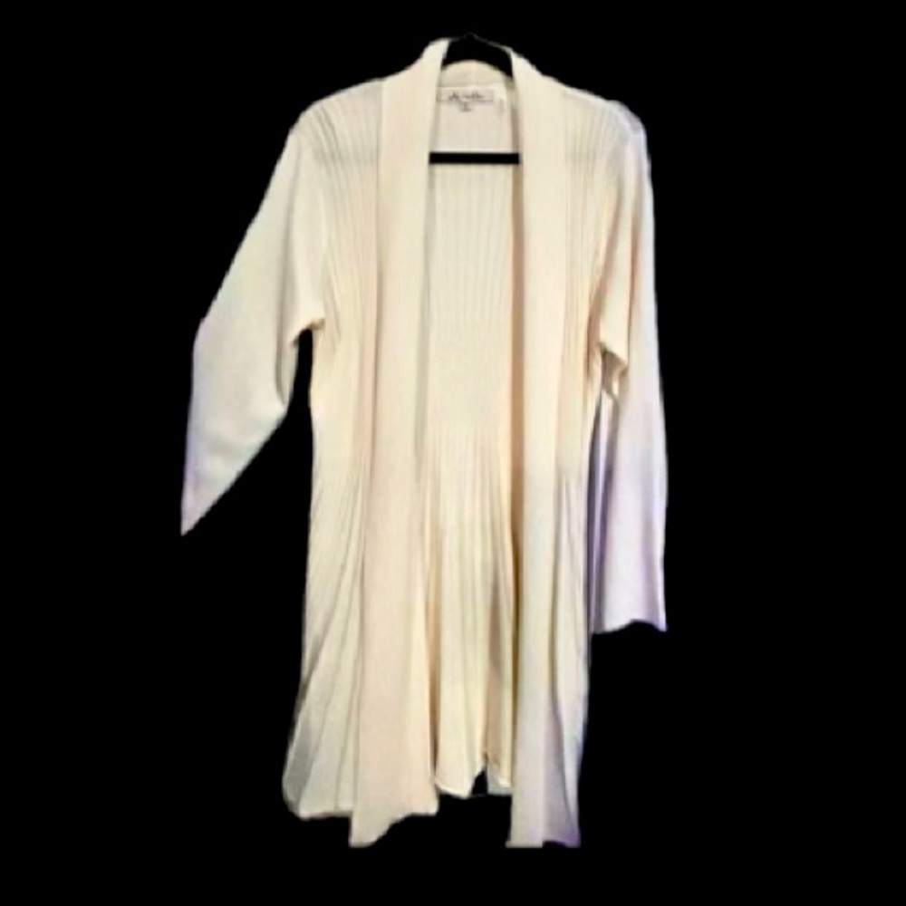 Cream Cardigan/Duster 
ribbed knit, cream open-front style shawl collar